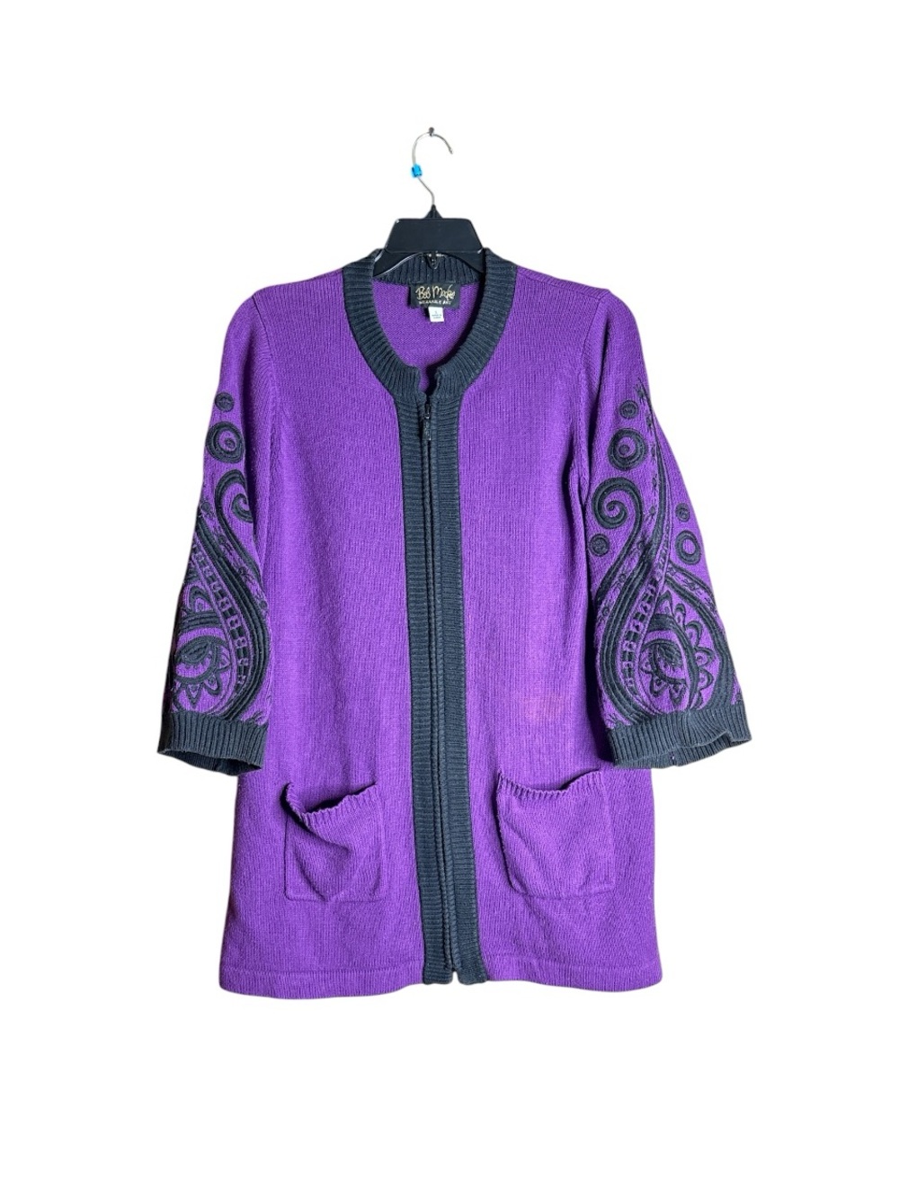 Bob Mackie Purple Cardigan Sweater Wearable Art Orchid Embroidered